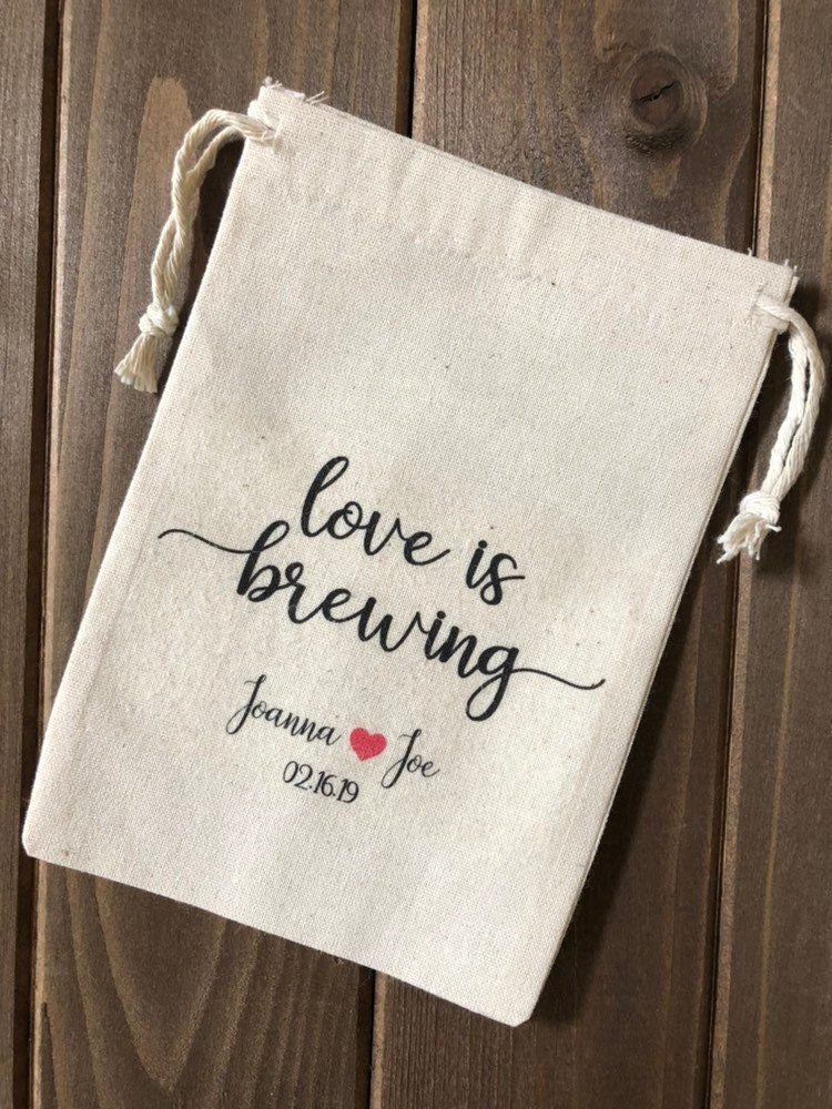 Item 1807A Set of 10 Love Is Brewing Personalized Wedding Favor Bags