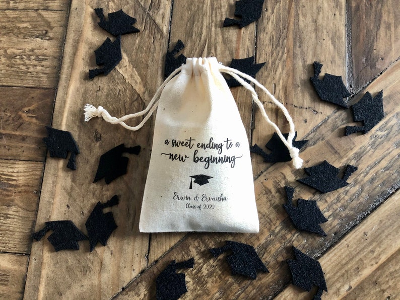 Set of 10 Personalized Graduation Party Favor Bags A Sweet Ending to a New Beginning Item 2161A image 3