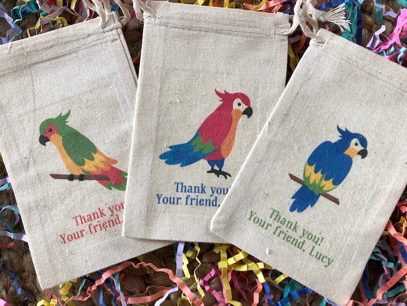Hawaiian Luau Tropical Bird Party Favor Bags Item 1839A Assorted Parrot Party Favor Set of 10