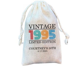 Retro Milestone Birthday Favor Bag: Personalized Cotton Gift Bag