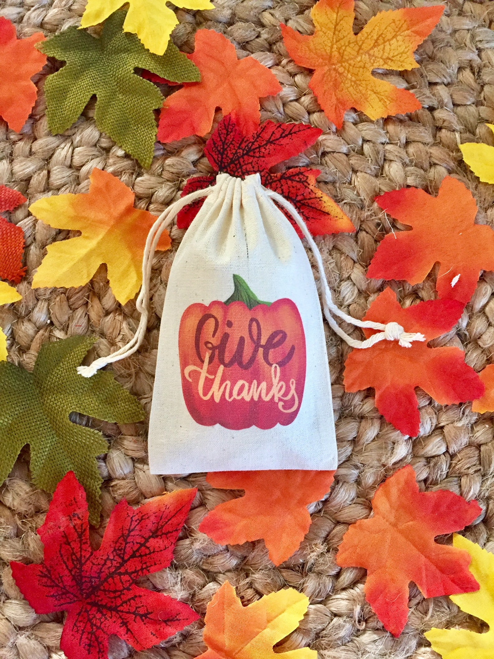 Set of 10 Thanksgiving Favor Bags / Give Thanks / Pumpkin Etsy