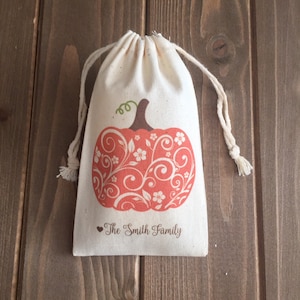 Set of 10 Halloween or Thanksgiving Party Favor Bags / Personalized Fall Pumpkin Treats (Item 1620A)