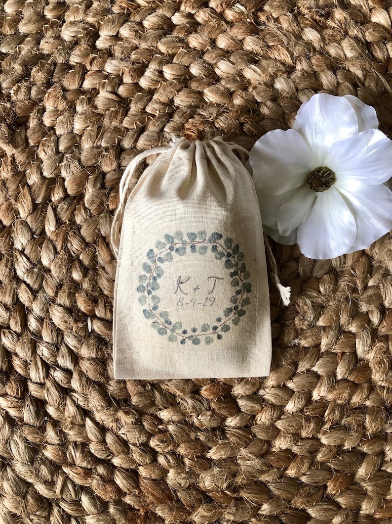 Set of 10 Personalized Wedding Favor Bags With Eucalyptus - Etsy