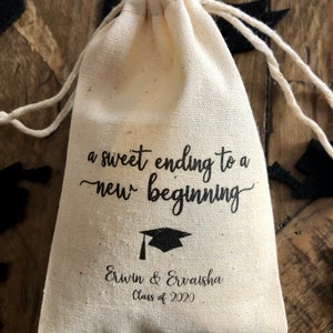Set of 10 Personalized Graduation Party Favor Bags A Sweet Ending to a New Beginning Item 2161A image 6