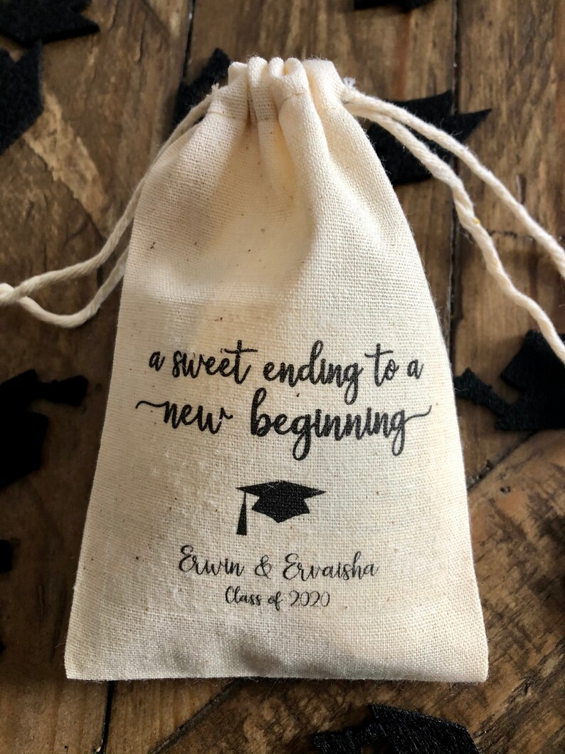 Set of 10 Personalized Graduation Party Favor Bags A Sweet Ending to a New Beginning Item 2161A image 6