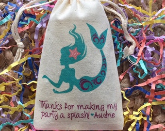 Set of 10 Personalized Mermaid Birthday Party Favor Bags (Item 1586A)