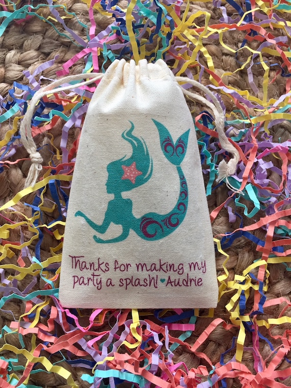 Item 1588A Set of 10 Personalized Mermaid Birthday Party Favor Bags  Clam Shell Favors
