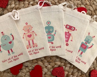 Set of 10 Kid's Valentine's Day Party Favor Bags / Robot Assortment Treat Bags (Item 1792A)