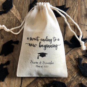 Set of 10 Personalized Graduation Party Favor Bags A Sweet Ending to a New Beginning Item 2161A image 1