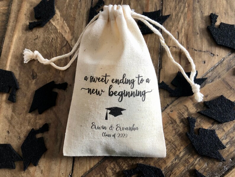 Set of 10 Personalized Graduation Party Favor Bags A Sweet Ending to a New Beginning Item 2161A image 1