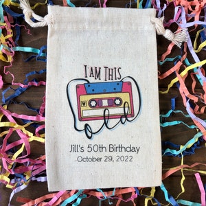 Set of 10 Personalized 80s Theme Party Favor Bags I Am This Old Cassette Tape Favors Item 2479A image 6