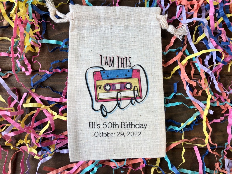 Set of 10 Personalized 80s Theme Party Favor Bags I Am This Old Cassette Tape Favors Item 2479A image 6