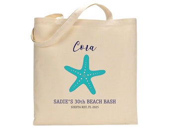 Personalized Starfish Beach Tote Bag: Tropical Bachelorette Party Favor