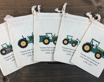 Set of 10 Green Tractor Farm Theme Party Favor Bags (Item 2607A)