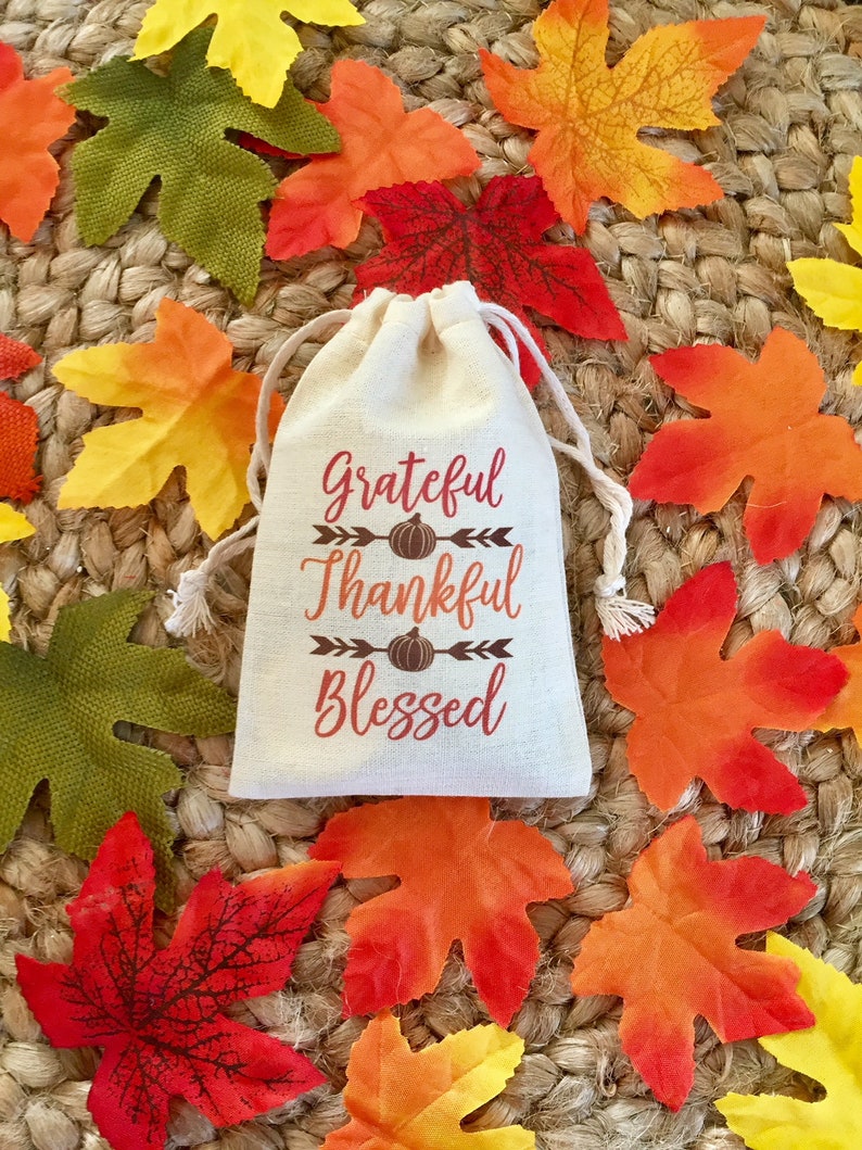 Set of 10 Thanksgiving Favor Bags / Grateful, Thankful, Blessed Treat Bags / Fall Wedding Favors Item 1645A image 5