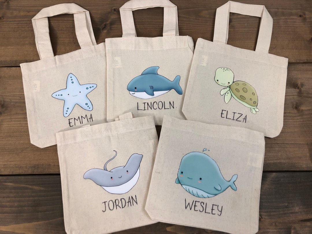 Set of 5 Personalized Sea Animals Party Favor Tote Bags item 2117E - Etsy