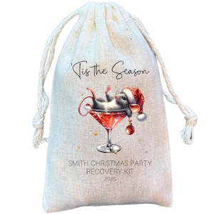 Christmas Hangover Kit Bags: Tipsy Mouse Party Favor, Cotton Goodie Bag