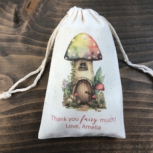 Set of 10 Personalized Mushroom Fairy House Birthday Party Favor Treat Bags (Item 2576A)