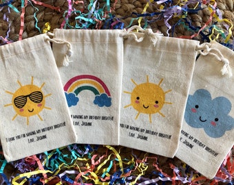 Set of 10 Personalized Sunshine, Rainbow and Clouds Weather Birthday Party Favor Bags (Item 2038A)