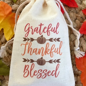 Set of 10 Thanksgiving Favor Bags / Grateful, Thankful, Blessed Treat Bags / Fall Wedding Favors Item 1645A image 2