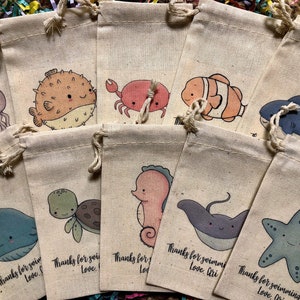 Set of 10 Assorted Under the Sea Party Favor Bags / Sea Animals  (Item 2117A)