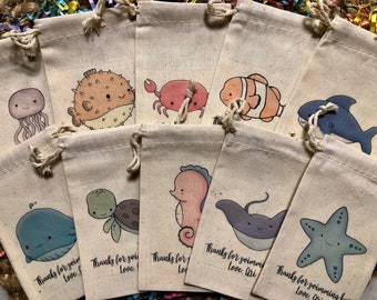 Set of 10 Assorted Under the Sea Party Favor Bags / Sea Animals  (Item 2117A)