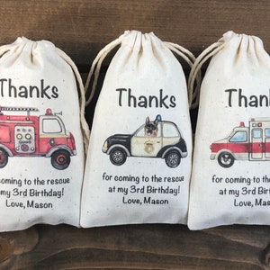 Set of 10 Emergency Service Party Favor Bags / Police, Fire Rescue, Ambulance (Item 2617A)
