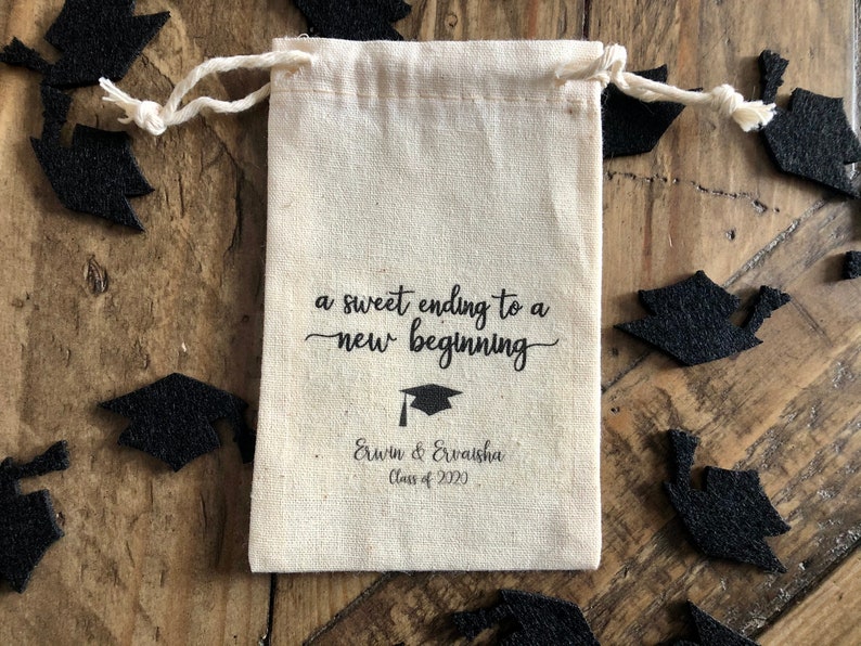 Set of 10 Personalized Graduation Party Favor Bags A Sweet Ending to a New Beginning Item 2161A image 7