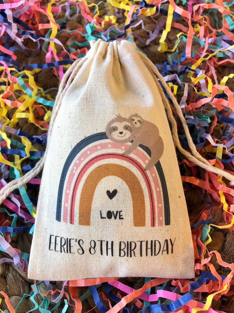 Set of 10 Personalized Sloth Rainbow Assortment Shower or Birthday Party Favor Bags Item 2112A image 2