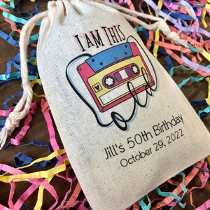 Set of 10 Personalized 80s Theme Party Favor Bags I Am This Old Cassette Tape Favors Item 2479A image 3