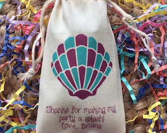 Set of 10 Personalized Mermaid Birthday Party Favor Bags / Clam Shell Favors (Item 1588A)