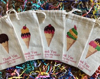 Set of 10 Personalized Ice Cream Theme Party Favor Bags (Item 2041A)