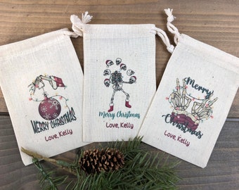 Set of 10 Personalized Christmas Favor Bags / Assorted Christmas Skeleton Treat Bags (Item 2544A)
