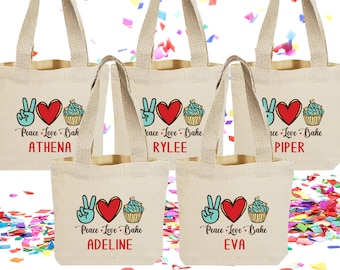 Set of 5 Personalized Cooking or Baking Party Favor Tote Bags (Item 2491E)