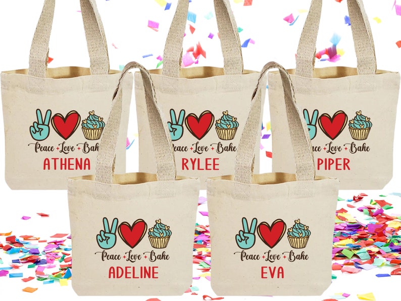 Set of 5 Personalized Cooking or Baking Party Favor Tote Bags