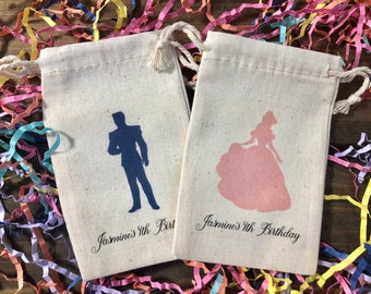 Set of 10 Personalized Prince and Princess Party Favor Bags (Item 1848A)