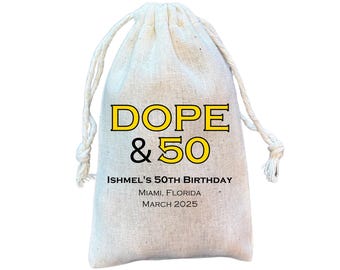 Dope and 50, Milestone Birthday Party Favor and Gift Bags, 30th, 40th, 50th, 60th Celebration Goody Bag