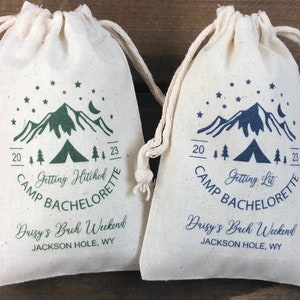 Set of 10 Camp Bachelorette "Getting Hitched or Getting Lit" Favor Bags / Hangover Kit / Survival Kit (Item 2644A)