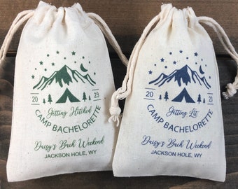 Set of 10 Camp Bachelorette "Getting Hitched or Getting Lit" Favor Bags / Hangover Kit / Survival Kit (Item 2644A)