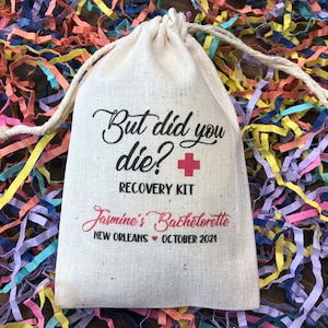 Set of 10 But Did You Die? Recovery Kit Bags - Bachelorette / Bachelor / Birthday Party Hangover Kit / Item 2323A