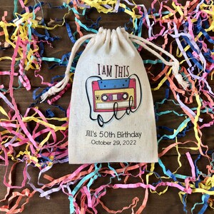 Set of 10 Personalized 80s Theme Party Favor Bags I Am This Old Cassette Tape Favors Item 2479A image 2