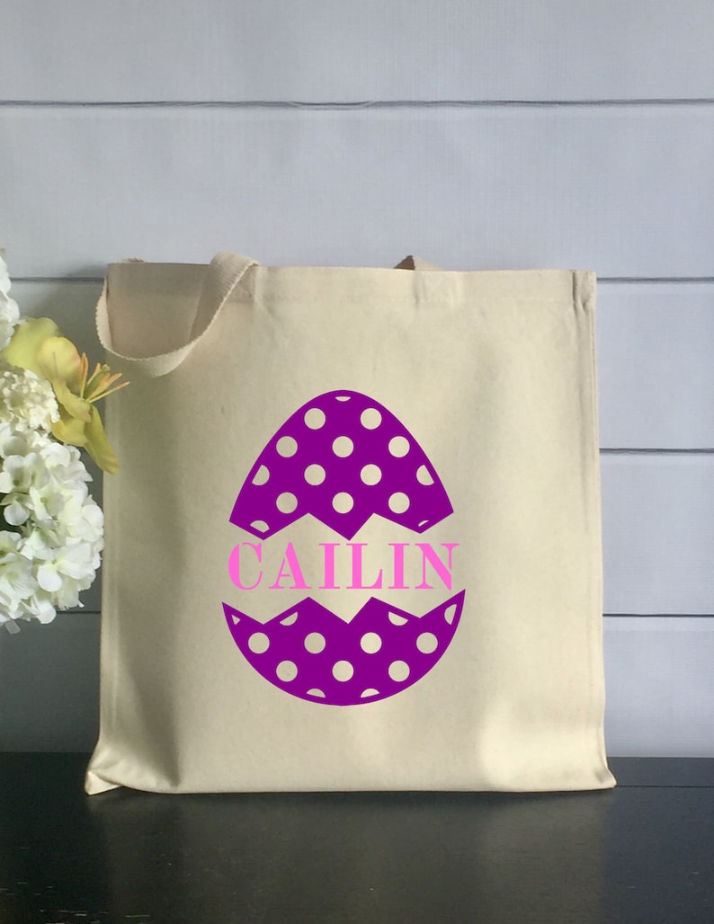 Kids Cotton Tote with Polka Dot Egg Item 1263J Personalized Easter Tote Bag