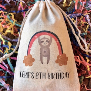 Set of 10 Personalized Sloth Rainbow Assortment Shower or Birthday Party Favor Bags Item 2112A image 3