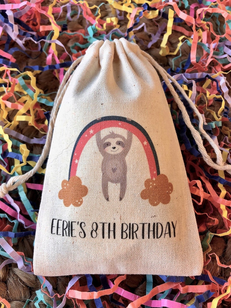 Set of 10 Personalized Sloth Rainbow Assortment Shower or Birthday Party Favor Bags Item 2112A image 3