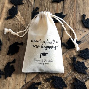 Set of 10 Personalized Graduation Party Favor Bags A Sweet Ending to a New Beginning Item 2161A image 2