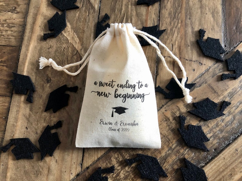 Set of 10 Personalized Graduation Party Favor Bags A Sweet Ending to a New Beginning Item 2161A image 2