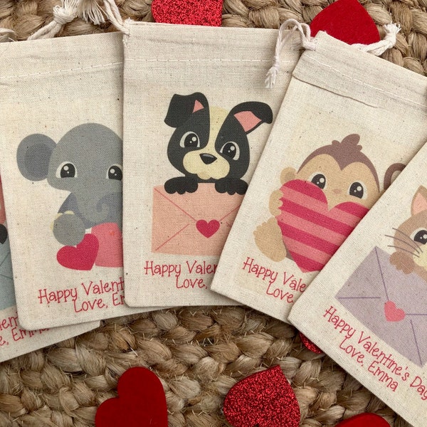 Set of 10 Kid's Valentine's Day Party Favor Bags / Animal  Assortment Candy Bags (Item 1798A)