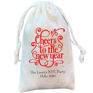 Personalized New Year&#39;s Eve Cotton Favor Bags: Cheers to the New Year