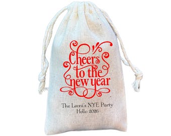 Personalized New Year's Eve Cotton Favor Bags: Cheers to the New Year