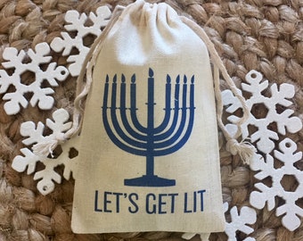 Set of 10 Personalized Hanukkah Favor Bags / Holiday Gift Bags / Adult Hanukkah Party Favors / Let's Get Lit (Item 1744A)